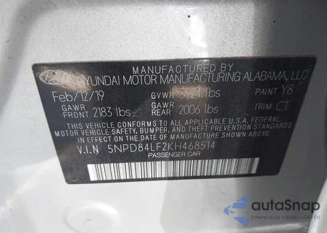 2019 Hyundai Elantra Sel from USA, damaged, VIN 5NPD84LF2KH468514